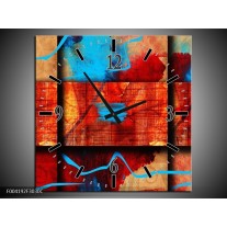 Wandklok op Canvas Abstract | Kleur: Blauw, Oranje, Rood | F004192C