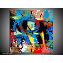 Wandklok op Canvas Abstract | Kleur: Blauw, Geel, Rood | F004198C