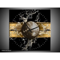 Wandklok op Canvas Abstract | Kleur: Zwart, Goud, Bruin | F004210C