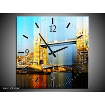 Wandklok op Canvas London | Kleur: Geel, Blauw, Grijs | F004240C