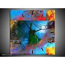 Wandklok op Canvas New York | Kleur: Blauw, Rood, Geel | F004252C