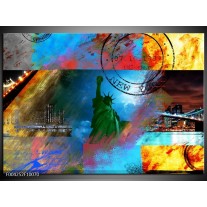 Glas schilderij New York | Blauw, Rood, Geel 