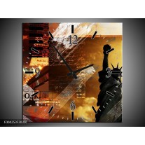 Wandklok op Canvas New York | Kleur: Bruin, Geel, Wit | F004253C