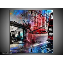 Wandklok op Canvas Modern | Kleur: Rood, Grijs, Blauw | F004266C