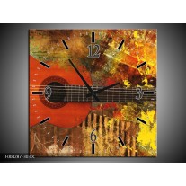 Wandklok op Canvas Gitaar | Kleur: Rood, Oranje, Geel | F004287C