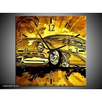 Wandklok op Canvas Oldtimer | Kleur: Geel, Zwart, Goud | F004340C