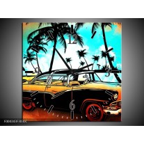 Wandklok op Canvas Oldtimer | Kleur: Blauw, Geel, Rood | F004343C