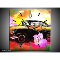 Wandklok op Canvas Oldtimer | Kleur: Paars, Geel, Rood | F004344C