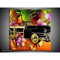 Wandklok op Canvas Oldtimer | Kleur: Paars, Geel, Rood | F004345C