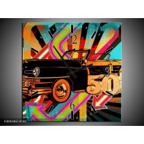 Wandklok op Canvas Oldtimer | Kleur: Paars, Geel, Rood | F004346C