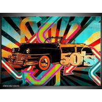 Glas schilderij Oldtimer | Paars, Geel, Rood 