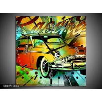 Wandklok op Canvas Oldtimer | Kleur: Groen, Geel, Rood | F004349C