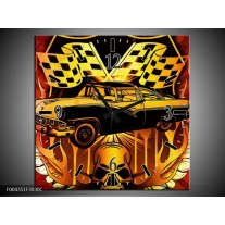 Wandklok op Canvas Oldtimer | Kleur: Geel, Rood, Zwart | F004351C