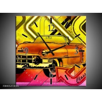 Wandklok op Canvas Oldtimer | Kleur: Geel, Rood, Roze | F004352C