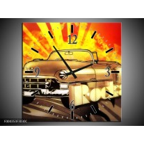 Wandklok op Canvas Oldtimer | Kleur: Geel, Rood, Zwart | F004353C