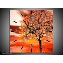 Wandklok op Canvas Boom | Kleur: Geel, Rood, Zwart | F004385C