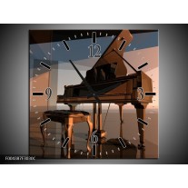 Wandklok op Canvas Piano | Kleur: Bruin, Grijs | F004387C