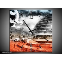 Wandklok op Canvas Modern | Kleur: Rood, Grijs, Zwart | F004408C