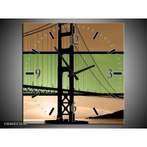 Wandklok op Canvas Brug | Kleur: Groen, Bruin, Zwart | F004445C