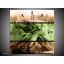 Wandklok op Canvas Kat | Kleur: Groen, Bruin | F004449C