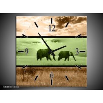 Wandklok op Canvas Olifant | Kleur: Groen, Bruin | F004450C