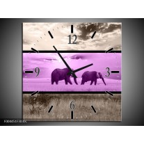 Wandklok op Canvas Olifant | Kleur: Paars, Bruin | F004451C