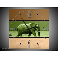 Wandklok op Canvas Olifant | Kleur: Groen, Bruin | F004454C