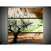 Wandklok op Canvas Boom | Kleur: Bruin, Groen, Zwart | F004459C