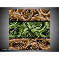 Wandklok op Canvas Roos | Kleur: Groen, Bruin, Zwart | F004464C