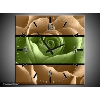 Wandklok op Canvas Roos | Kleur: Groen, Bruin, Zwart | F004466C