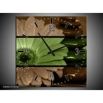 Wandklok op Canvas Bloem | Kleur: Groen, Bruin | F004472C