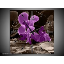 Wandklok op Canvas Orchidee | Kleur: Paars, Grijs | F004498C