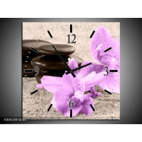 Wandklok op Canvas Orchidee | Kleur: Paars, Grijs, Zwart | F004538C