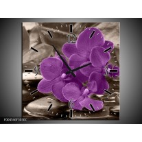 Wandklok op Canvas Orchidee | Kleur: Paars, Grijs | F004546C