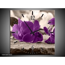 Wandklok op Canvas Orchidee | Kleur: Paars, Grijs | F004548C