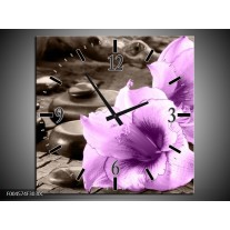 Wandklok op Canvas Orchidee | Kleur: Paars, Grijs | F004574C