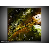Wandklok op Canvas Tulp | Kleur: Groen, Geel, Zwart | F004591C