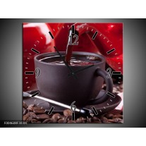 Wandklok op Canvas Koffie | Kleur: Rood, Bruin, Wit | F004608C