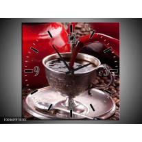 Wandklok op Canvas Koffie | Kleur: Rood, Bruin, Wit | F004609C