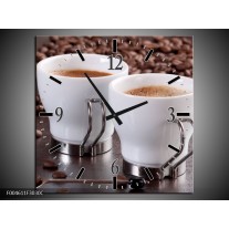 Wandklok op Canvas Koffie | Kleur: Bruin, Wit | F004611C