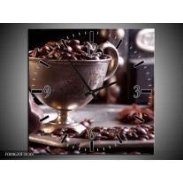 Wandklok op Canvas Koffie | Kleur: Wit, Bruin | F004620C