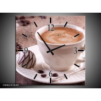 Wandklok op Canvas Koffie | Kleur: Wit, Bruin | F004623C