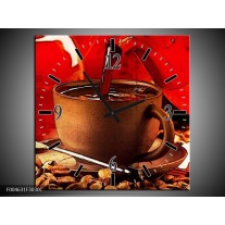 Wandklok op Canvas Koffie | Kleur: Wit, Bruin, Rood | F004631C