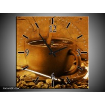 Wandklok op Canvas Koffie | Kleur: Wit, Bruin, Geel | F004632C