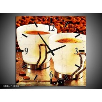 Wandklok op Canvas Koffie | Kleur: Bruin, Geel | F004637C