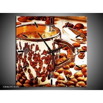 Wandklok op Canvas Koffie | Kleur: Bruin, Geel | F004639C