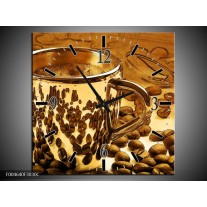 Wandklok op Canvas Koffie | Kleur: Bruin, Geel | F004640C