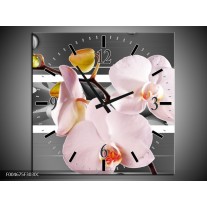 Wandklok op Canvas Orchidee | Kleur: Grijs, Roze, Wit | F004675C