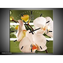 Wandklok op Canvas Orchidee | Kleur: Groen, Roze, Wit | F004676C