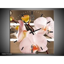 Wandklok op Canvas Orchidee | Kleur: Bruin, Roze | F004677C